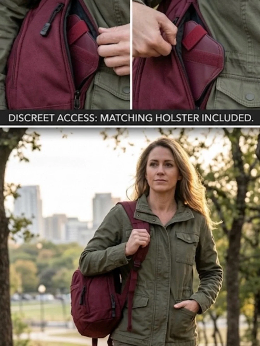 Jessie & James Sling Backpack Tactical Burgundy Bag Removable Holster EDC. CWW
